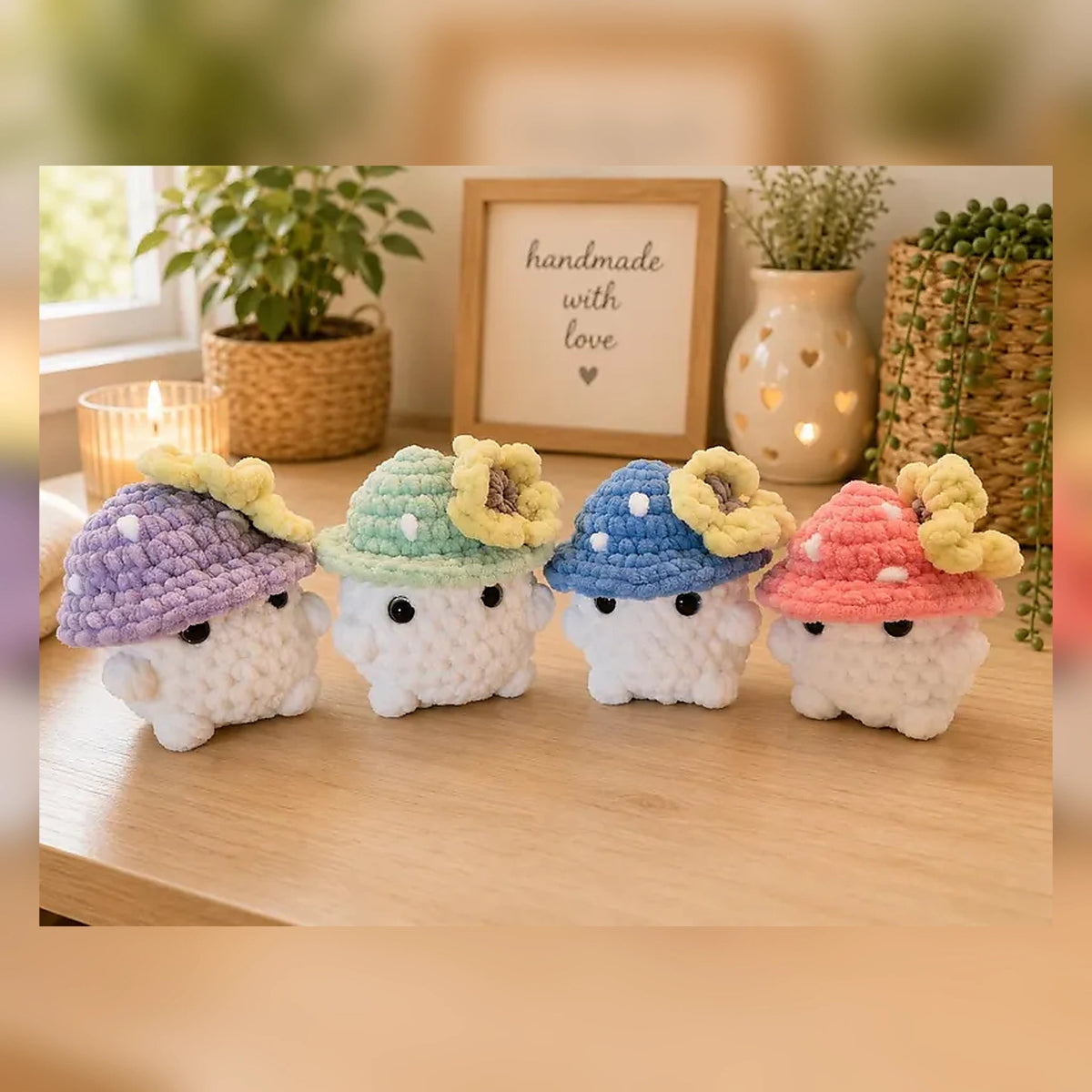 Kawaii sunflower mushroom crochet plush