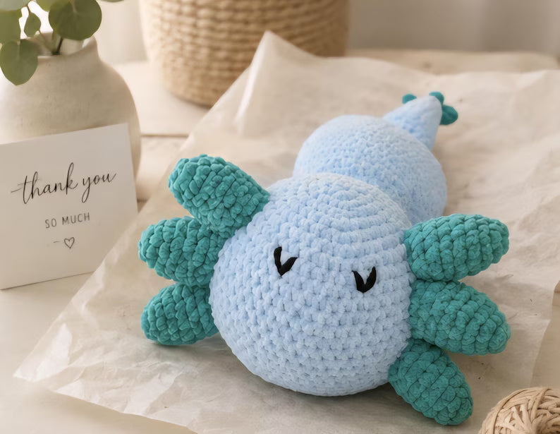 Axolotl Crochet Plush, Lavender Sleeping