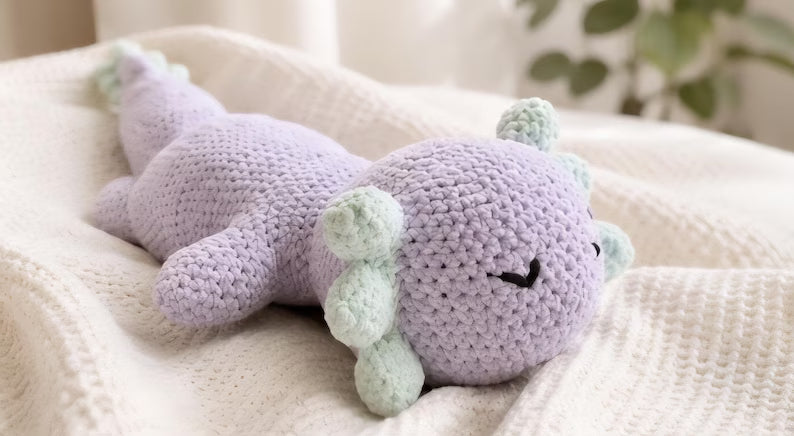 Axolotl Crochet Plush, Lavender Sleeping