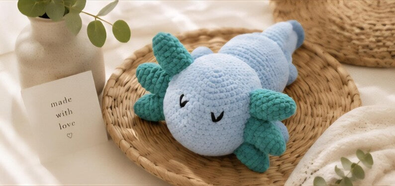Axolotl Crochet Plush, Lavender Sleeping