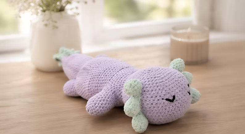 Axolotl Crochet Plush, Lavender Sleeping