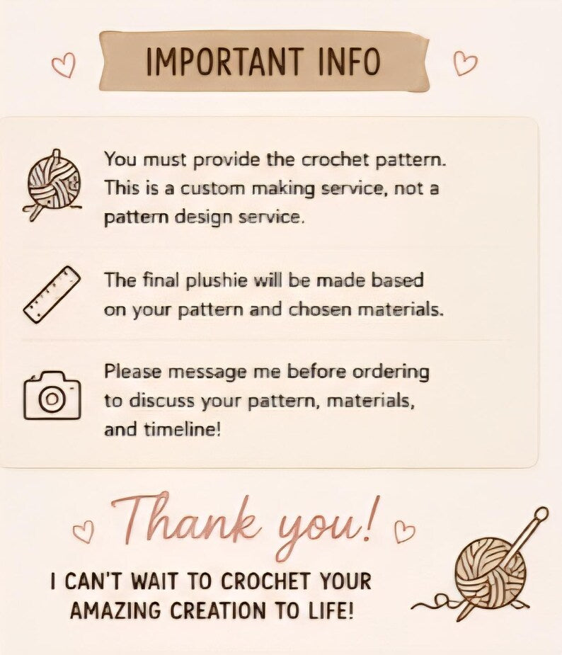 Custom Crochet Plush, Made from Your Pattern