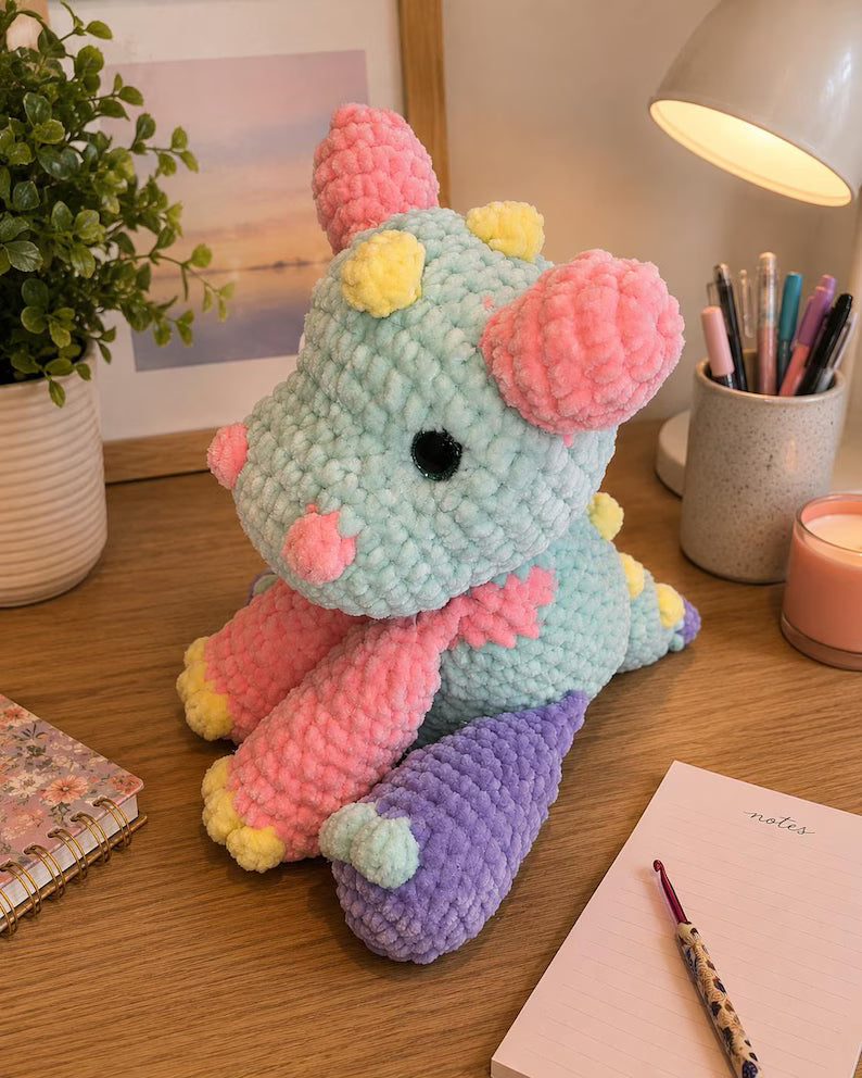 Dinosaur Crochet Plush, Rainbow