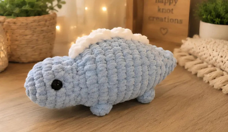 Chunky Crochet Stegosaurus Plush, Pastel Dinosaur Amigurumi Toy, Chenille Yarn Stuffed Animal