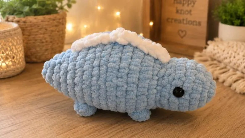 Chunky Crochet Stegosaurus Plush, Pastel Dinosaur Amigurumi Toy, Chenille Yarn Stuffed Animal