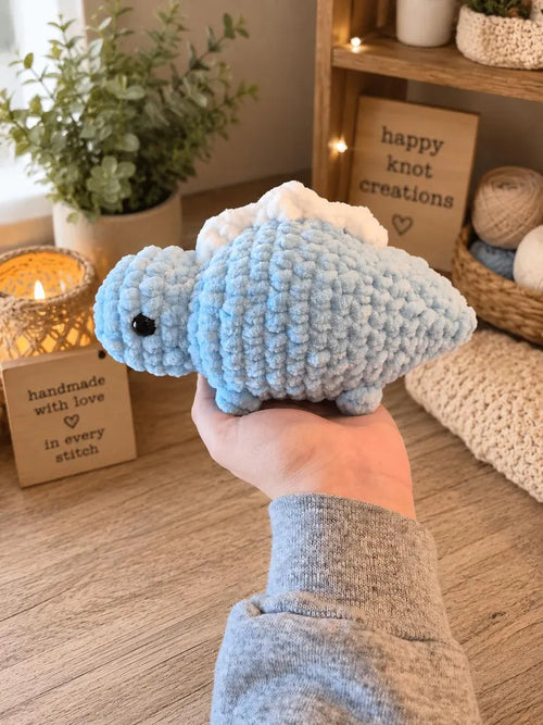 Chunky Crochet Stegosaurus Plush, Pastel Dinosaur Amigurumi Toy, Chenille Yarn Stuffed Animal