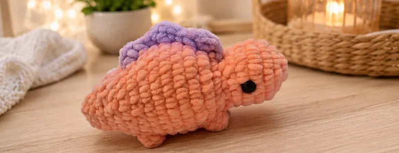 Chunky Crochet Stegosaurus Plush, Pastel Dinosaur Amigurumi Toy, Chenille Yarn Stuffed Animal