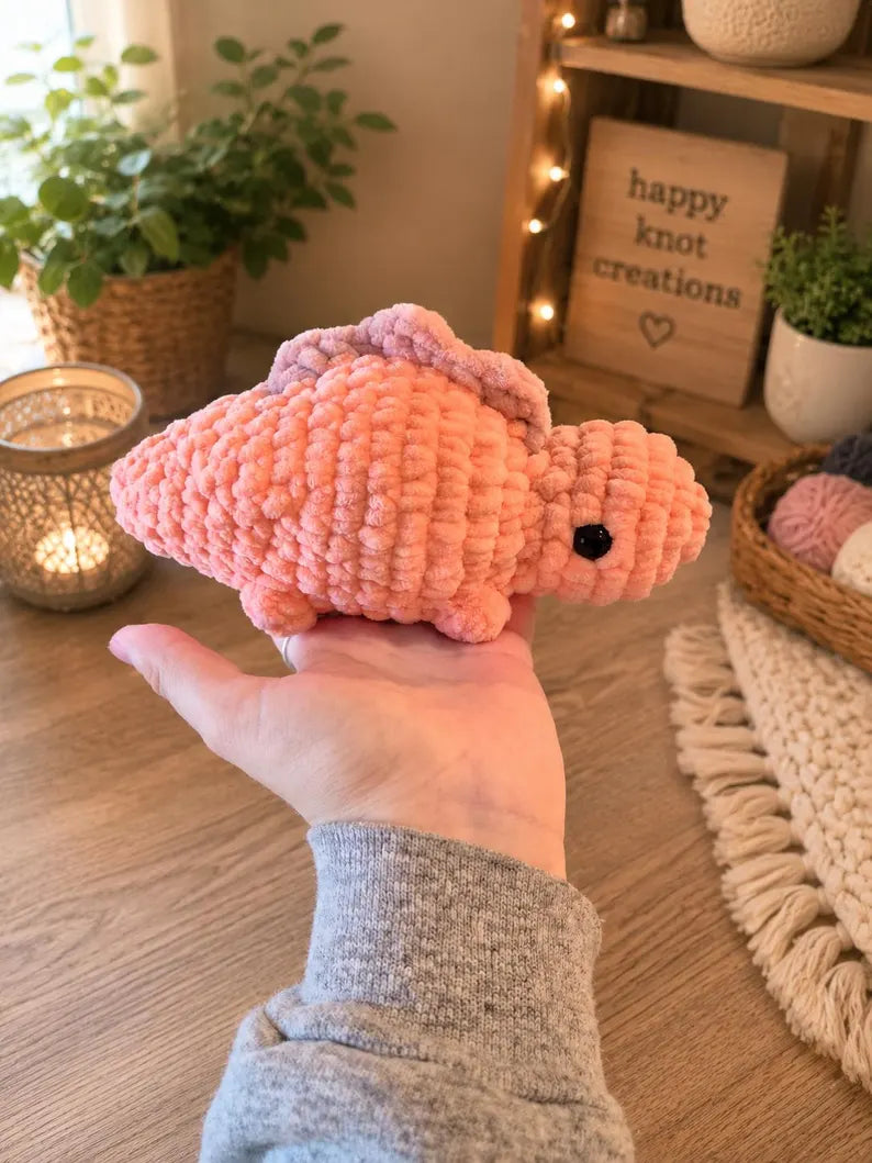 Chunky Crochet Stegosaurus Plush, Pastel Dinosaur Amigurumi Toy, Chenille Yarn Stuffed Animal
