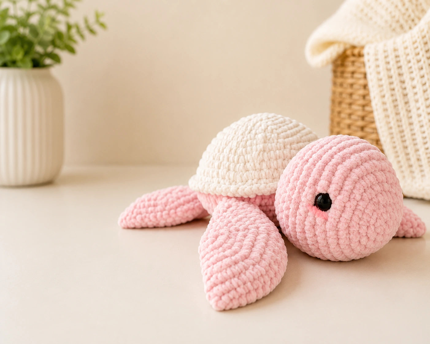 Pink crochet sea turtle plush banner