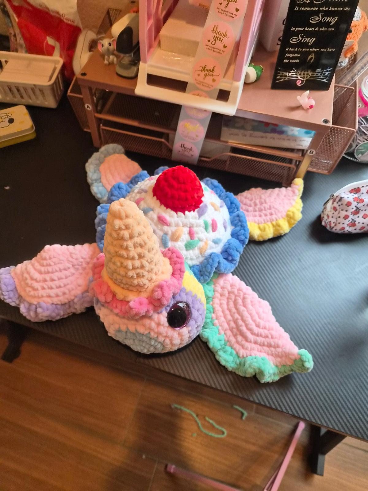 Crochet Ice Cream Sundae Turtle Plushie