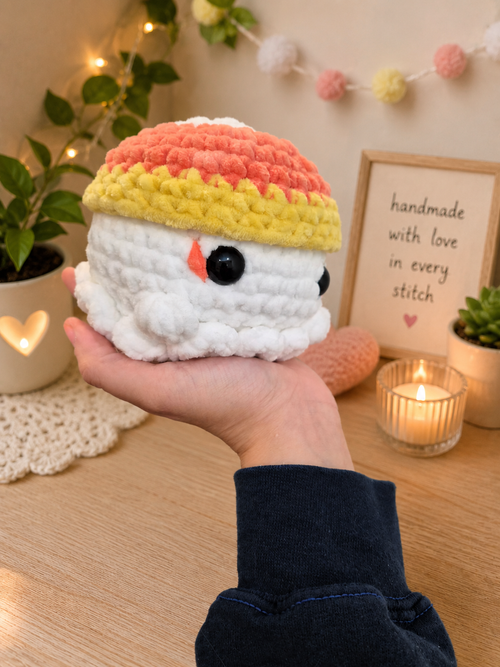 Handmade candy corn ghost crochet plush