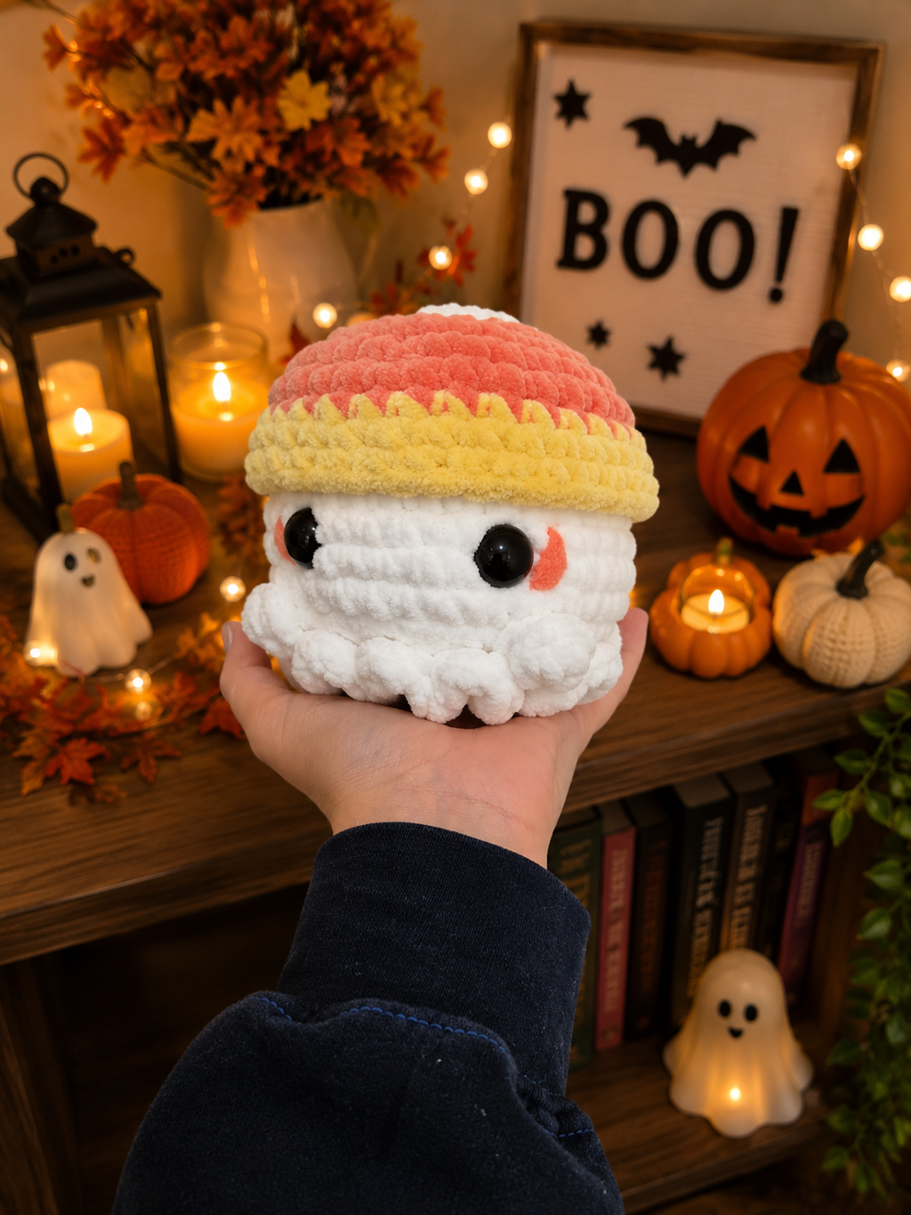 Crochet Candy Corn Ghost Plush