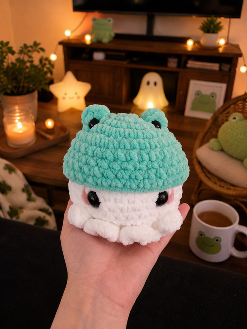 Handmade frog ghost crochet plush