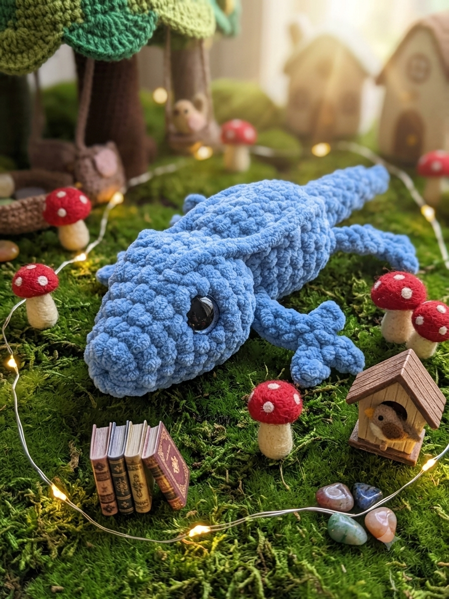 Handmade gecko crochet plush set