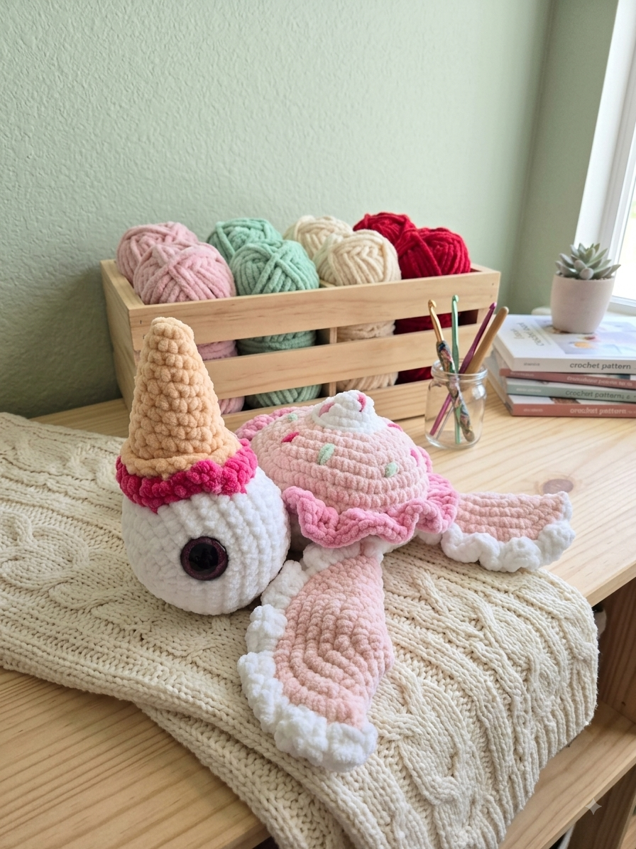 Crochet Ice Cream Sundae Turtle Plushie