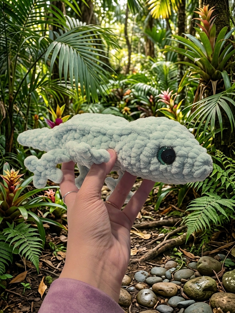 Handmade gecko crochet plush set