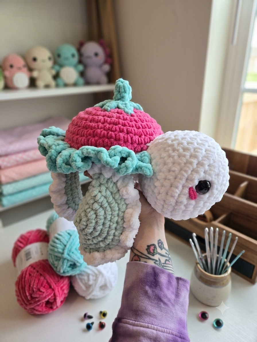 Crochet Strawberry Turtle Plush