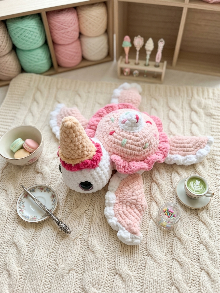 Crochet Ice Cream Sundae Turtle Plushie