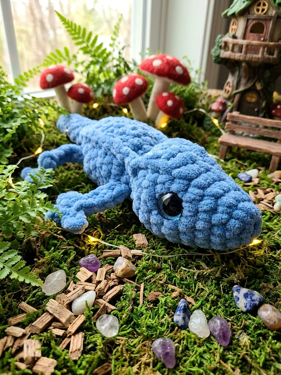 Handmade gecko crochet plush set