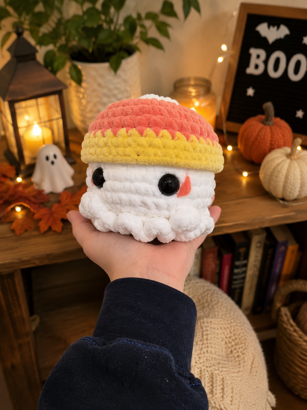 Crochet Candy Corn Ghost Plush